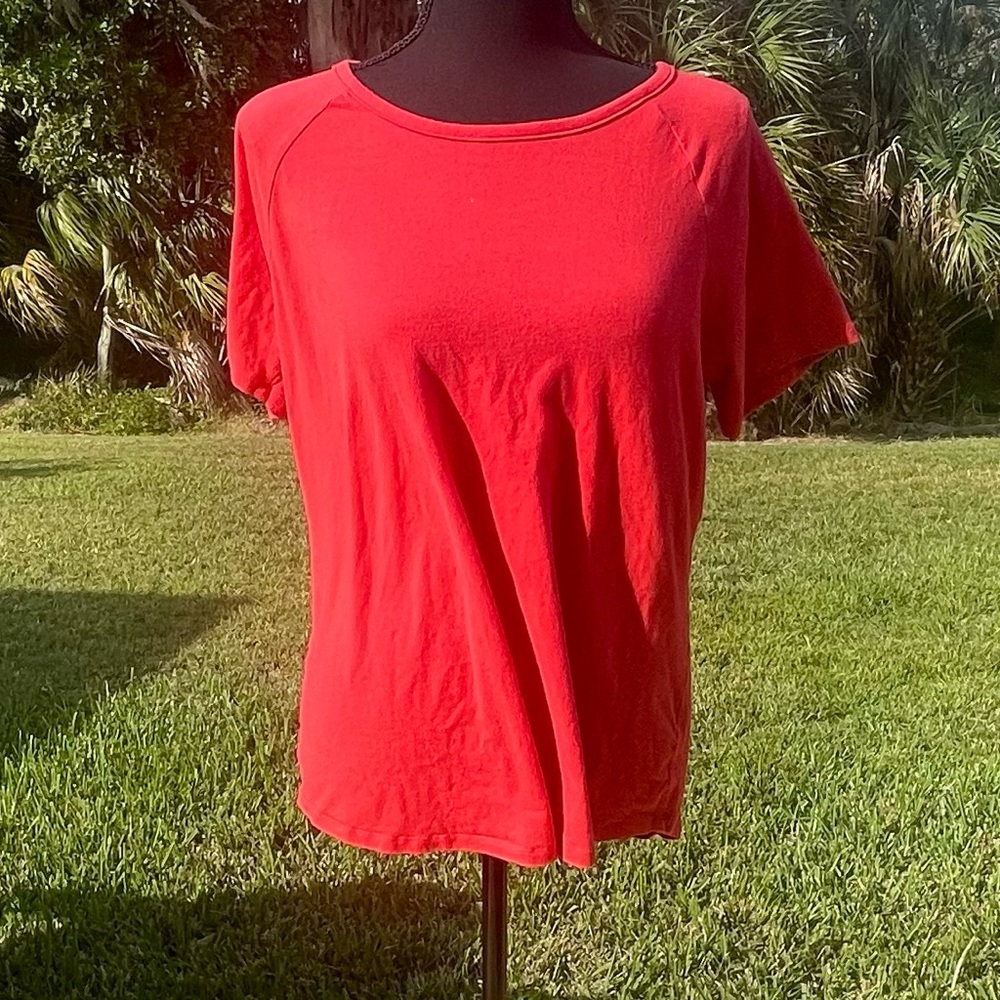 Michael Kors Knit Top Reddish Orange Metal MK Logo Charm Back Zipper Accent Sz l